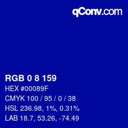 Color code: RGB 0 8 159 | qconv.com