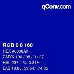 カラーコード: RGB 0 8 160 | qconv.com