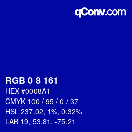 Color code: RGB 0 8 161 | qconv.com