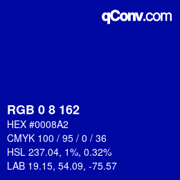 Farbcode: RGB 0 8 162 | qconv.com