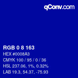 Farbcode: RGB 0 8 163 | qconv.com