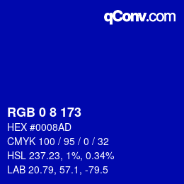 カラーコード: RGB 0 8 173 | qconv.com