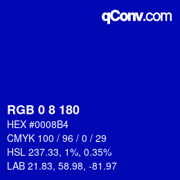 カラーコード: RGB 0 8 180 | qconv.com