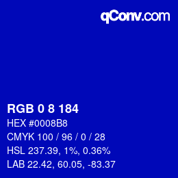 Color code: RGB 0 8 184 | qconv.com