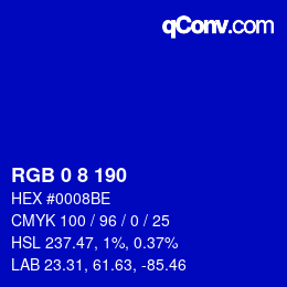 Color code: RGB 0 8 190 | qconv.com
