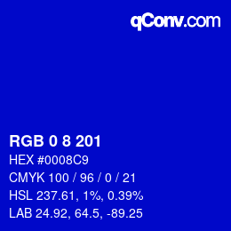 Color code: RGB 0 8 201 | qconv.com