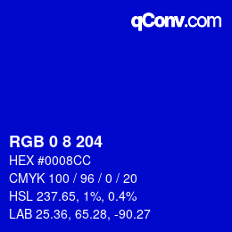 Color code: RGB 0 8 204 | qconv.com