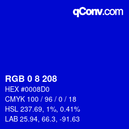 カラーコード: RGB 0 8 208 | qconv.com