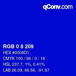 カラーコード: RGB 0 8 209 | qconv.com