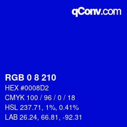 Color code: RGB 0 8 210 | qconv.com