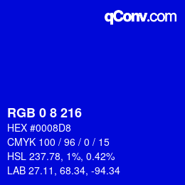 カラーコード: RGB 0 8 216 | qconv.com