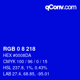 カラーコード: RGB 0 8 218 | qconv.com