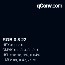 カラーコード: RGB 0 8 22 | qconv.com