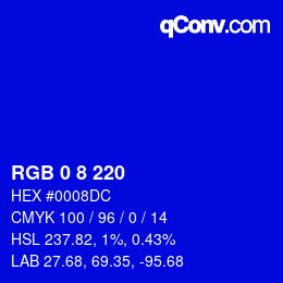 Farbcode: RGB 0 8 220 | qconv.com