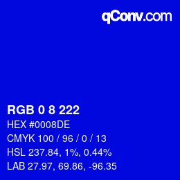 Color code: RGB 0 8 222 | qconv.com