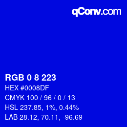 Color code: RGB 0 8 223 | qconv.com