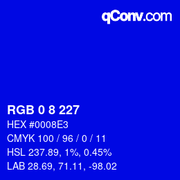 カラーコード: RGB 0 8 227 | qconv.com