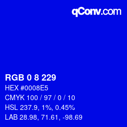Color code: RGB 0 8 229 | qconv.com
