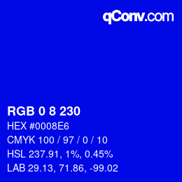 Color code: RGB 0 8 230 | qconv.com