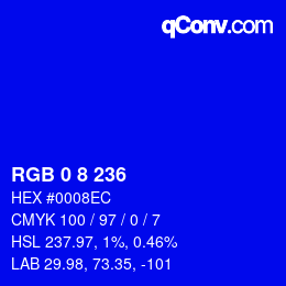 Color code: RGB 0 8 236 | qconv.com