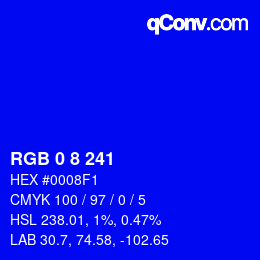 颜色代码: RGB 0 8 241 | qconv.com
