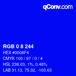 Color code: RGB 0 8 244 | qconv.com