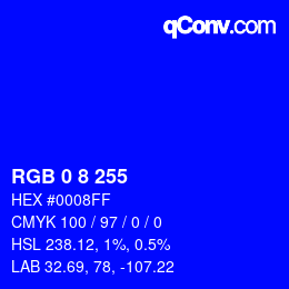 カラーコード: RGB 0 8 255 | qconv.com