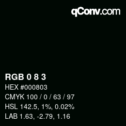 カラーコード: RGB 0 8 3 | qconv.com