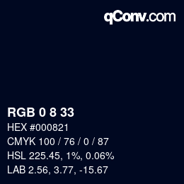 カラーコード: RGB 0 8 33 | qconv.com