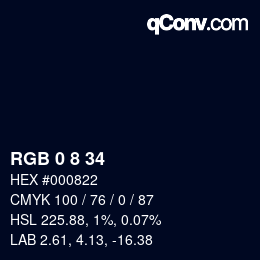 カラーコード: RGB 0 8 34 | qconv.com