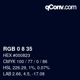 カラーコード: RGB 0 8 35 | qconv.com