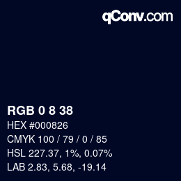 カラーコード: RGB 0 8 38 | qconv.com