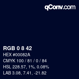 カラーコード: RGB 0 8 42 | qconv.com