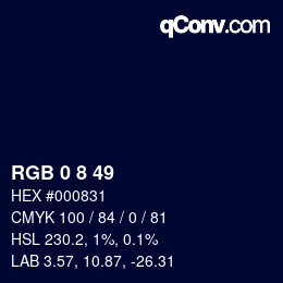 颜色代码: RGB 0 8 49 | qconv.com
