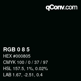 カラーコード: RGB 0 8 5 | qconv.com