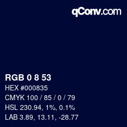 颜色代码: RGB 0 8 53 | qconv.com
