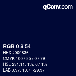 カラーコード: RGB 0 8 54 | qconv.com