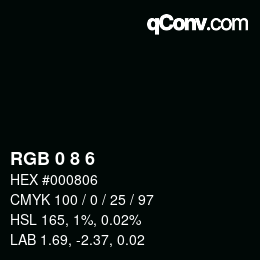カラーコード: RGB 0 8 6 | qconv.com