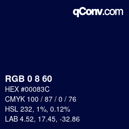 Color code: RGB 0 8 60 | qconv.com