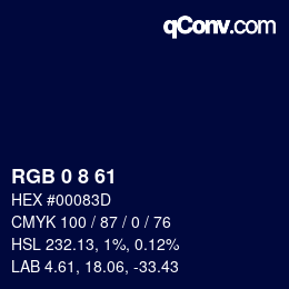 カラーコード: RGB 0 8 61 | qconv.com