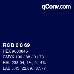 Color code: RGB 0 8 69 | qconv.com