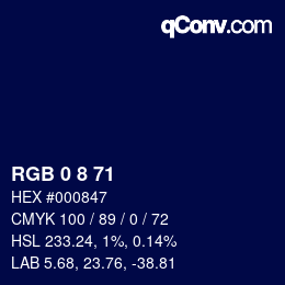 Color code: RGB 0 8 71 | qconv.com