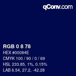 カラーコード: RGB 0 8 78 | qconv.com