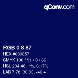 カラーコード: RGB 0 8 87 | qconv.com