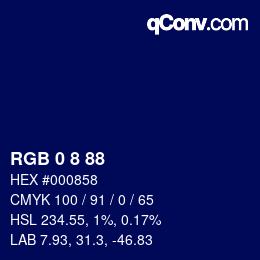 Color code: RGB 0 8 88 | qconv.com
