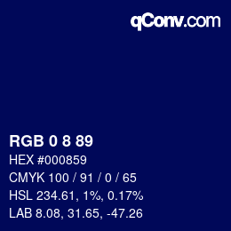 Color code: RGB 0 8 89 | qconv.com