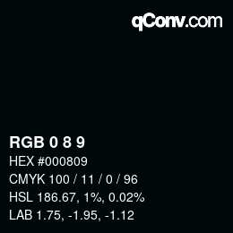 Color code: RGB 0 8 9 | qconv.com