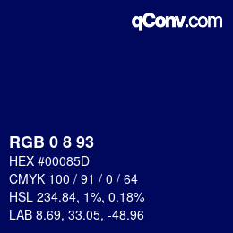 Color code: RGB 0 8 93 | qconv.com