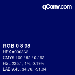 颜色代码: RGB 0 8 98 | qconv.com