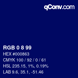 Color code: RGB 0 8 99 | qconv.com